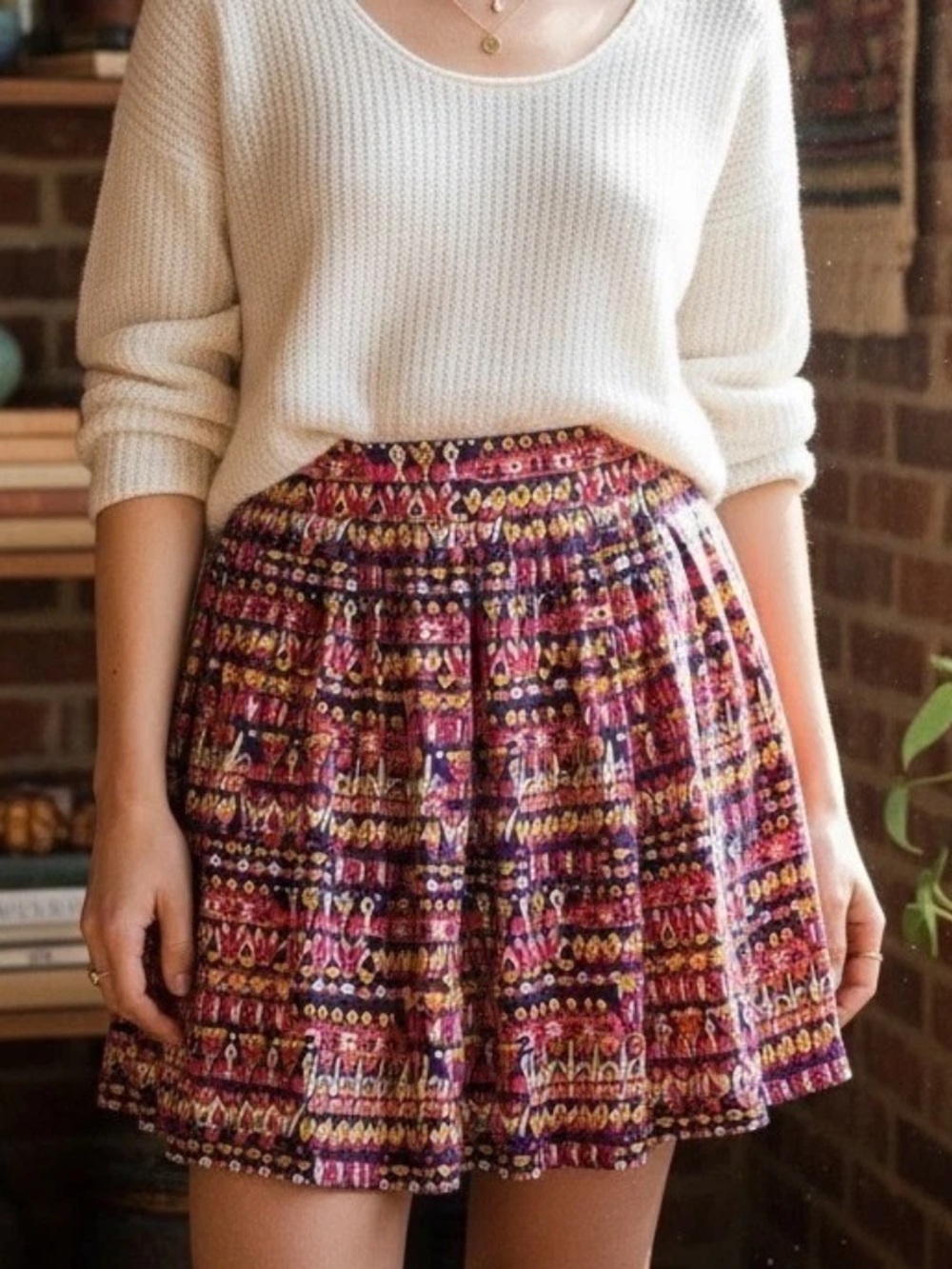 Anthropologie Edme & Esyllte Purple Floral Print Smocked Waist Mini Skirt Small